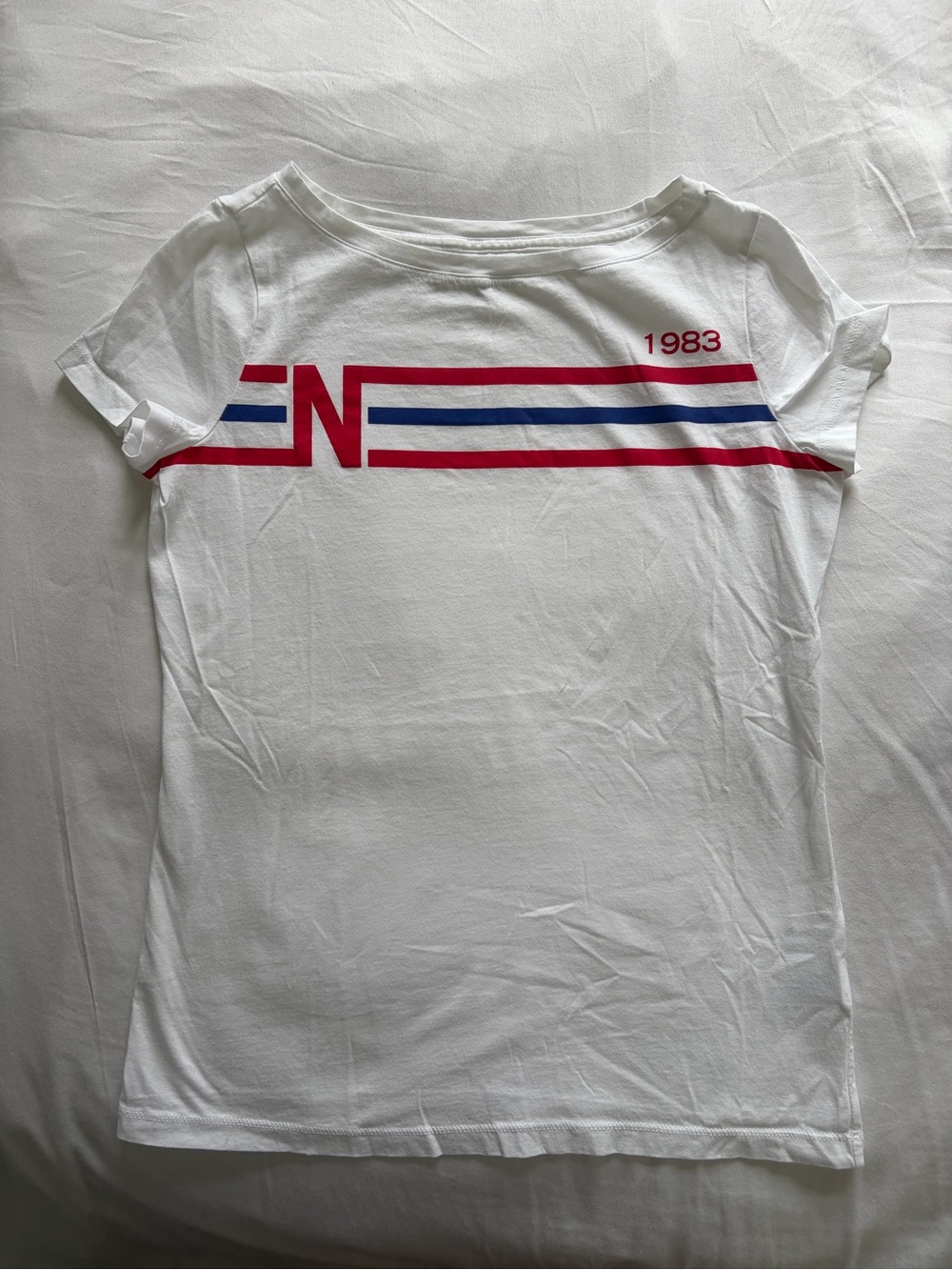 Nautica White Tee with Red & Pink Stripe Detail